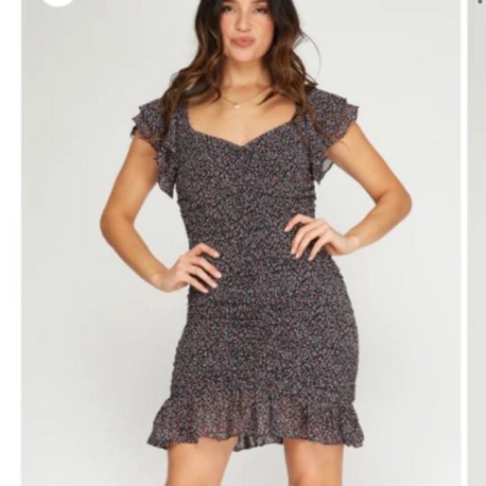 She + Sky Floral Print Mini Dress Black Size Large
